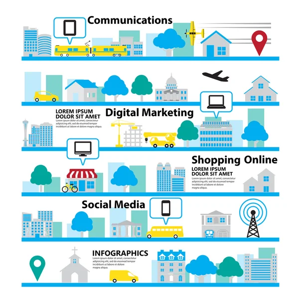 Communication du contexte social dans le paysage urbain — Image vectorielle