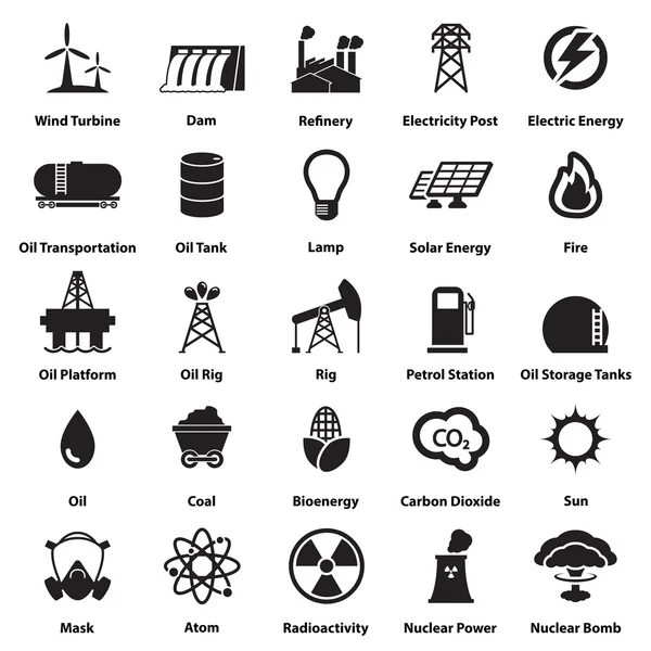 Energia, elettricità, icone del potere Segni e simboli — Vettoriale Stock