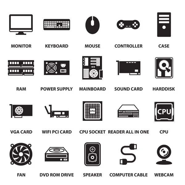 Set icone hardware del computer — Vettoriale Stock