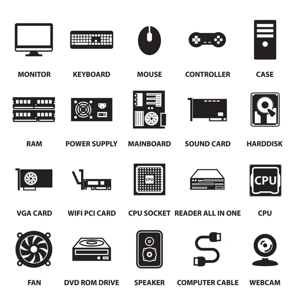 Computer hardware iconen set. — Stockvector