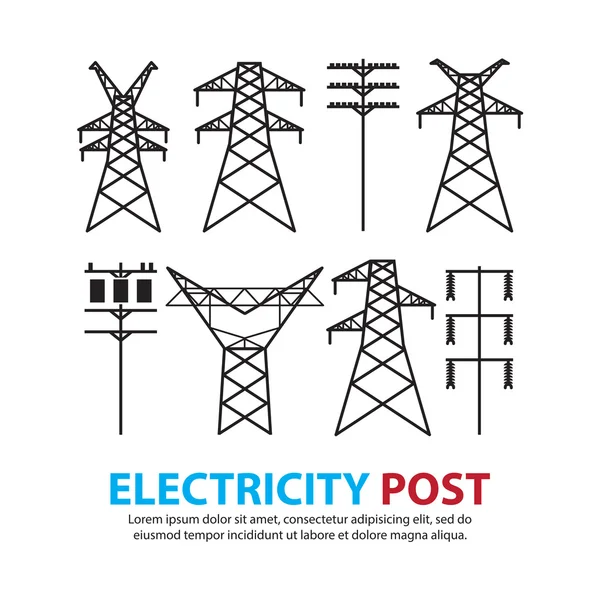 Poste eléctrico, sistema de alto voltaje — Vector de stock