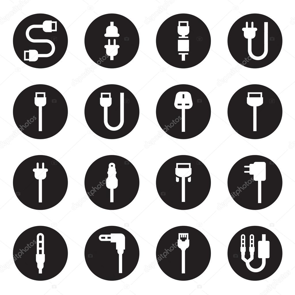 Cable wire computer and plug icons set Stock Vector Image by