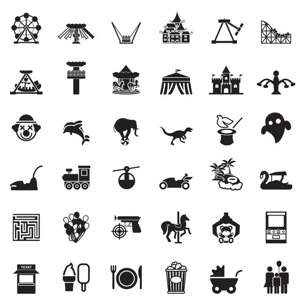 Parque temático y zoológico icono vector conjunto — Archivo Imágenes Vectoriales