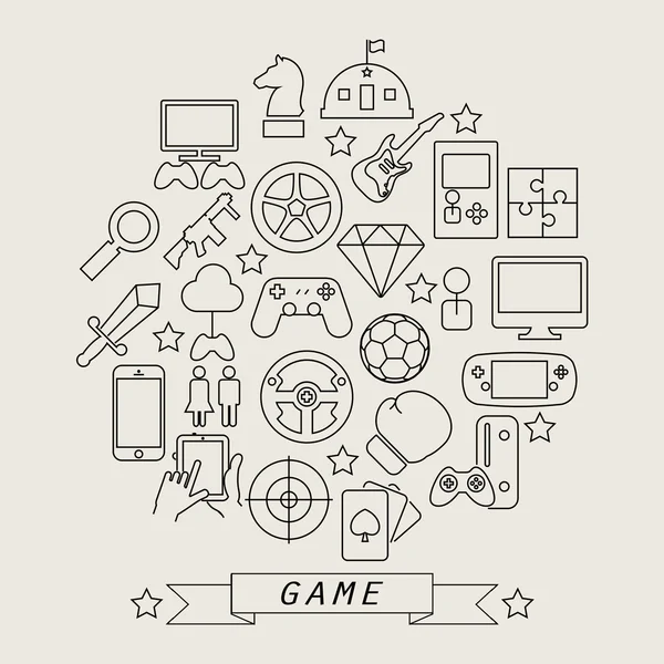 Juego jugador contorno iconos conjunto — Vector de stock