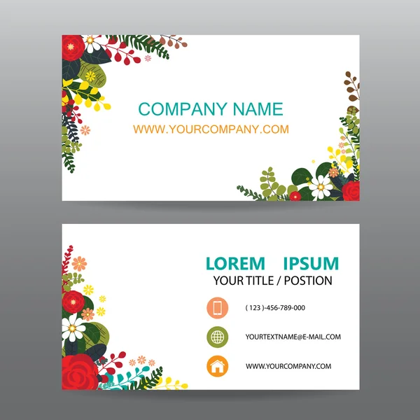 Business card vektor bakgrund, dekorerad med blommor ram — Stock vektor