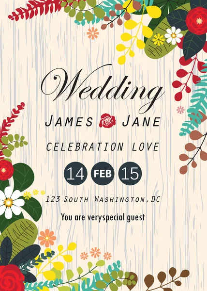 Casamento convite cartão, arranjos de flores fundo — Vetor de Stock
