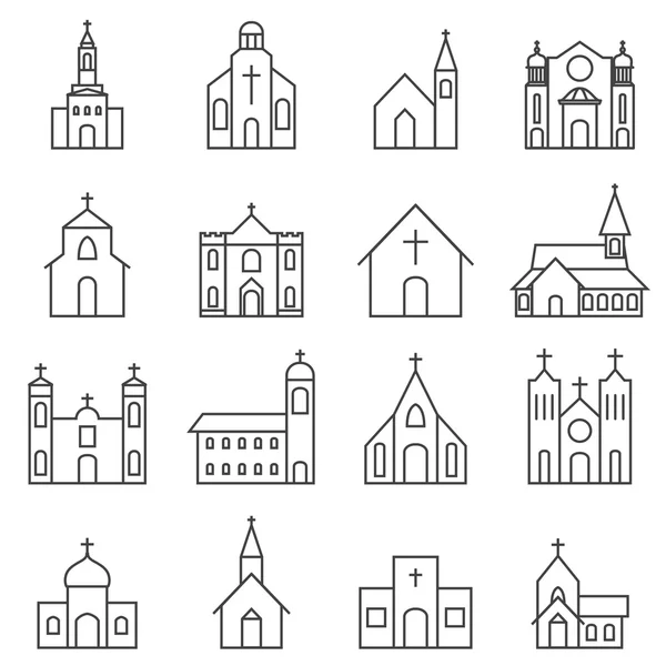 Iglesia edificio icono vector conjunto — Vector de stock