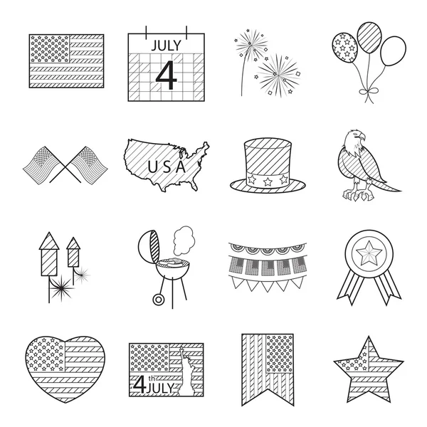 Happy independence day line icons United States of America, 4 th — Stock Vector