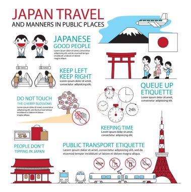 düz çizgi simgesi ve Infographic tasarım kavramı Japon trav kümesi