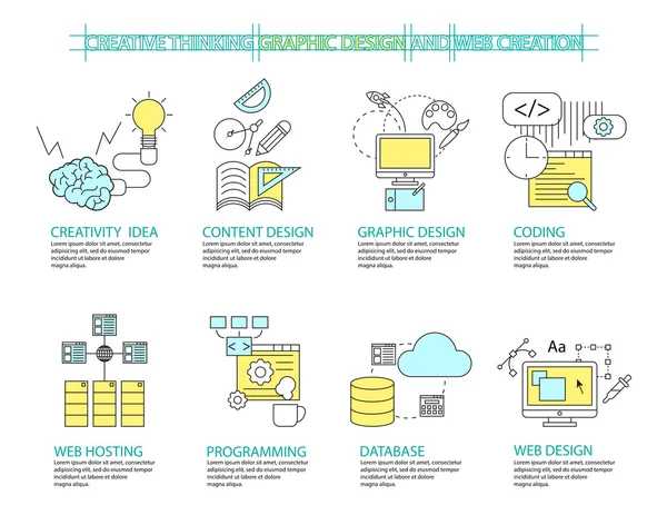 Conjunto de ícone de linha plana e conceito de design infográfico Creative Conc —  Vetores de Stock