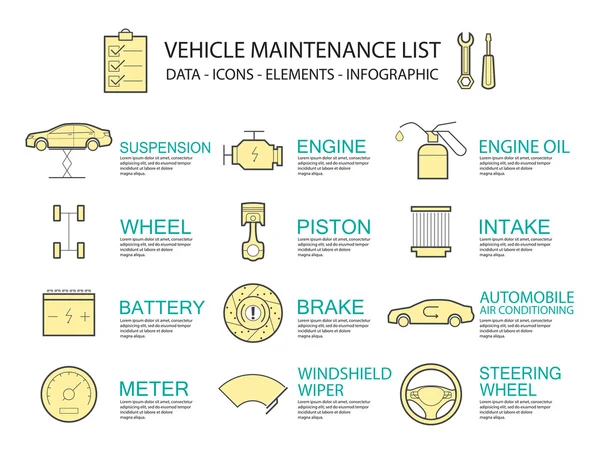 düz çizgi simgesi ve Infographic tasarım kavramı araba servisi kümesi 
