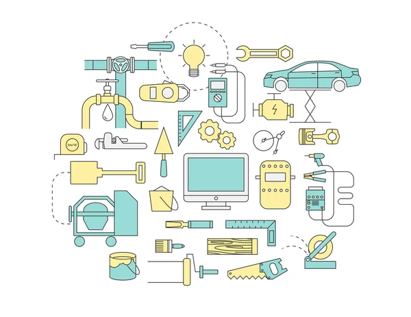 Set of Flat line icon & infographic design concept,technician jo — Stock Vector