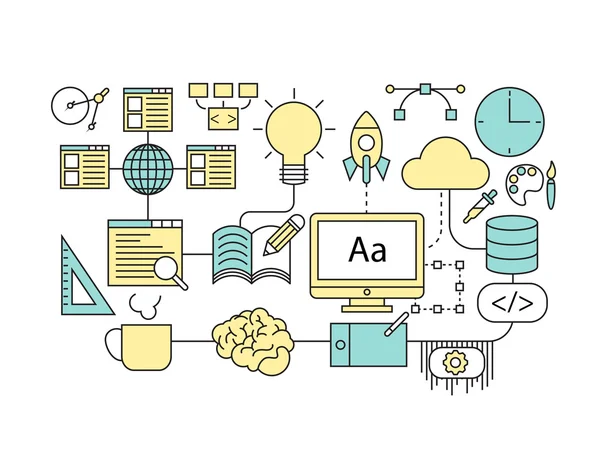 Set of Flat line icon & infographic design concept Creative Conc — Stock Vector