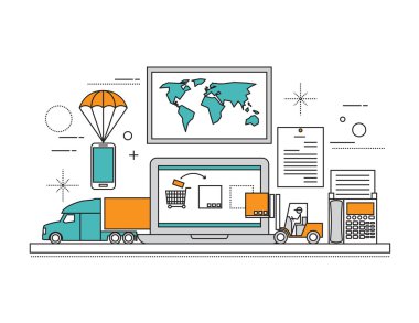  Düz çizgi simgesi ve Infographic tasarım konsepti, mobil hikaye seti
