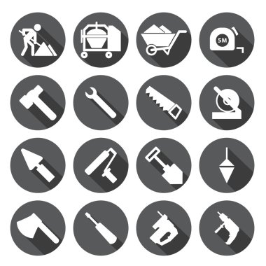 İnşaat Icons set, dairesel etiket araçları
