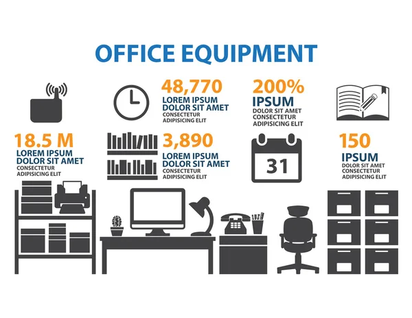 Set icona ufficio Infografica — Vettoriale Stock