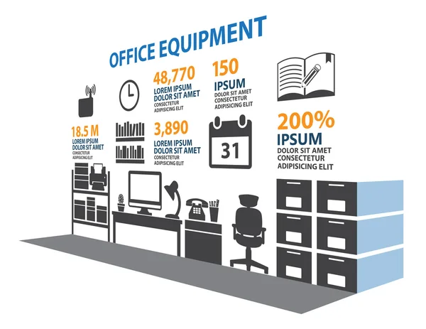 Set icona ufficio Infografica — Vettoriale Stock