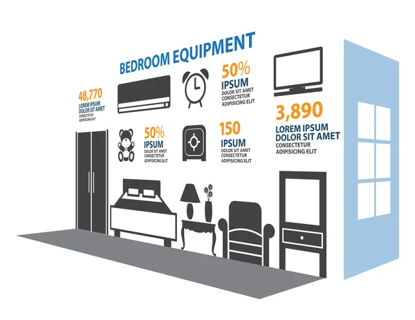 Conjunto de iconos del dormitorio Infografía — Vector de stock