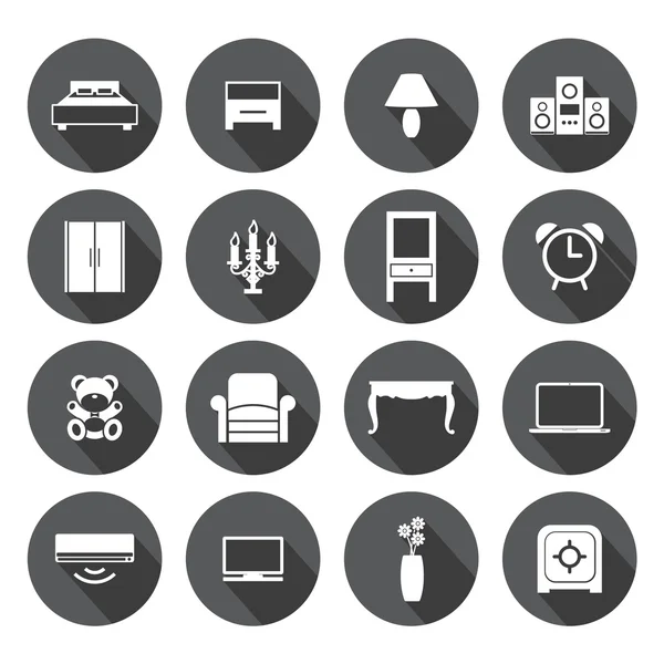Ensemble d'icônes de chambre, étiquettes circulaires — Image vectorielle