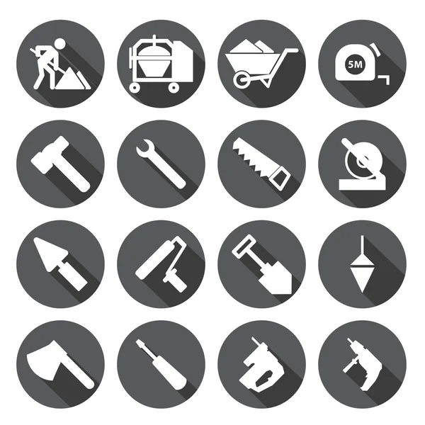 Bouw hulpmiddelen Icons set, circulaire Labels — Stockvector