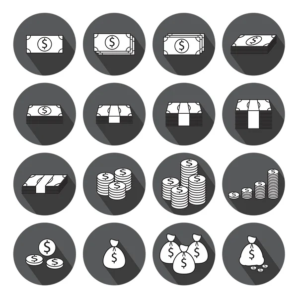 Línea de dinero icono, etiquetas circulares — Vector de stock