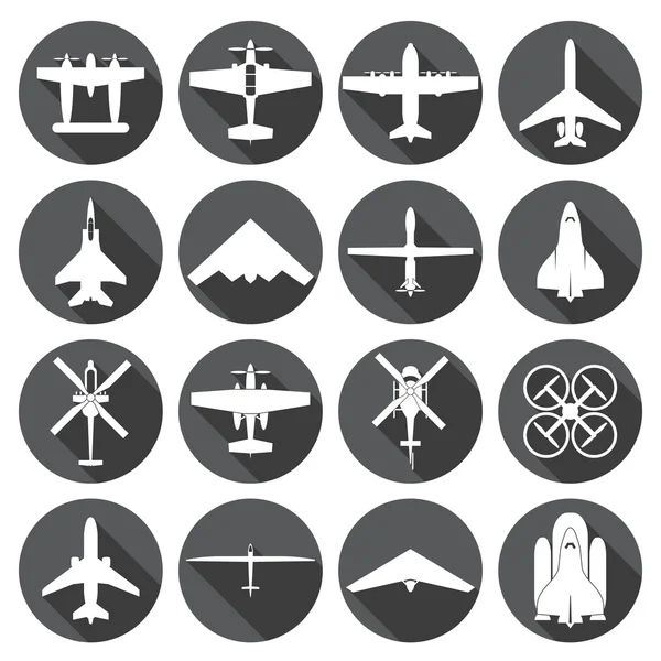 Airplane icons set,circular Labels — Stock Vector