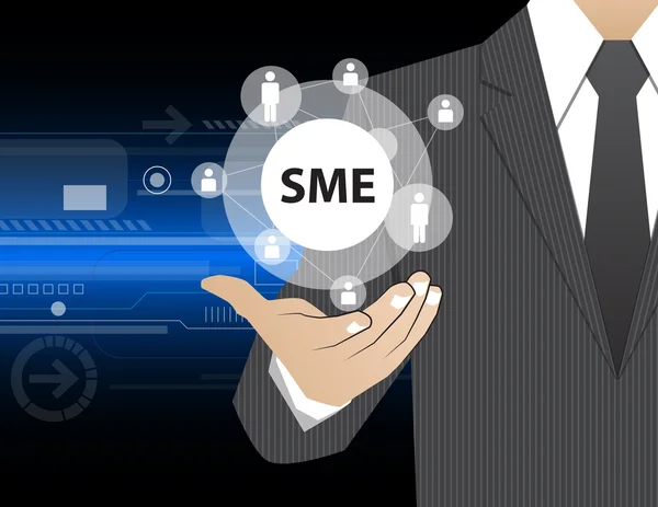 Concept zakenman in zijn handen, Midden-en kleinbedrijf — Stockvector