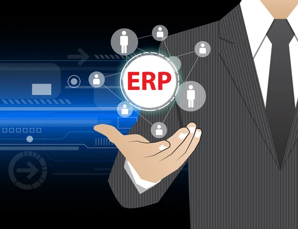 Concept Businessman in his hands, ERP (or Enterprise Resource Pl — стоковый вектор