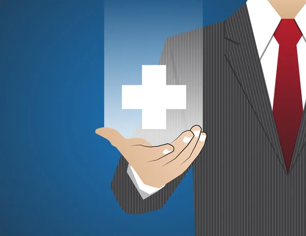 Concept Homme d'affaires entre ses mains, Assurance Médecine hospitalière — Image vectorielle