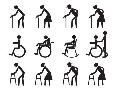 emeklilik, yaşlı insanlar ve hasta, sakat Icon set