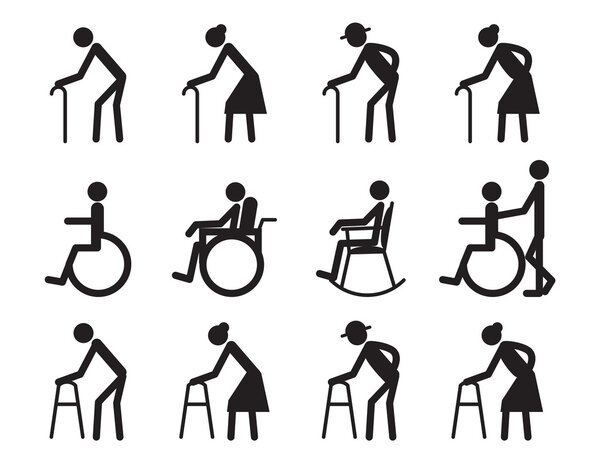 retirement, old people and patient,cripple icon set