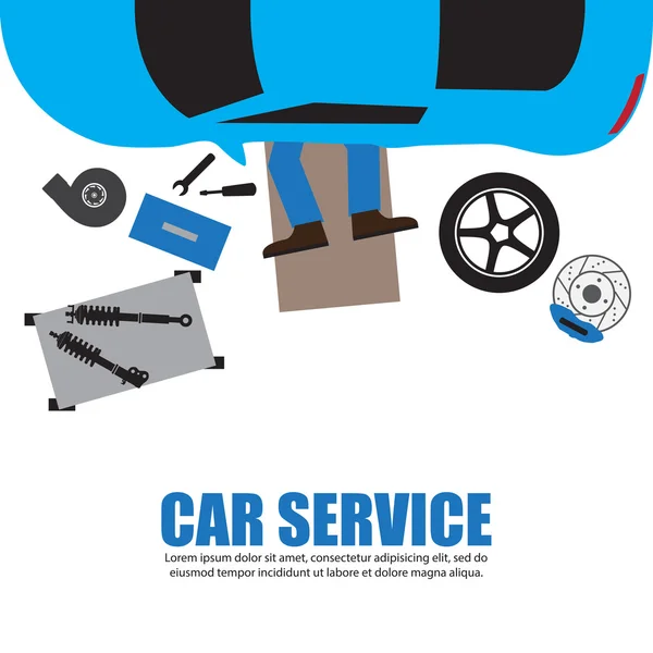 Car service,Auto mechanic,Car Mechanic Repairing Under Automobil — Stock Vector