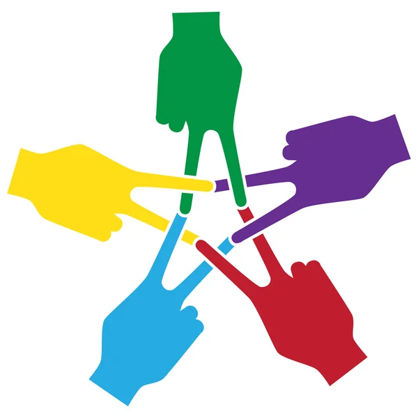 Paix, unité et soutien symbolique, mains et doigts Actions Mark Fo — Image vectorielle