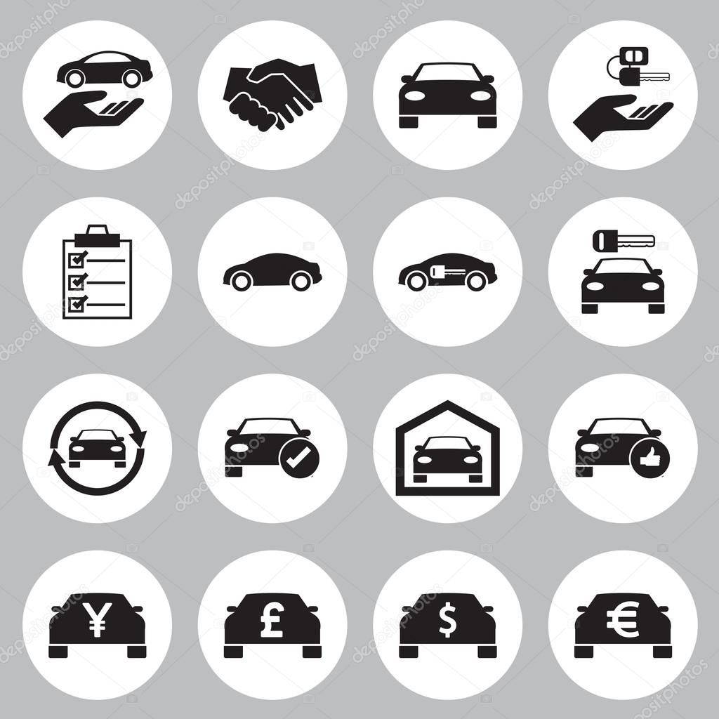 Car Sale and rental car icons set