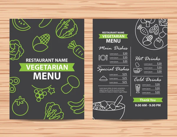 Restaurante vegetariano y vegano saludable diseño de menú — Vector de stock