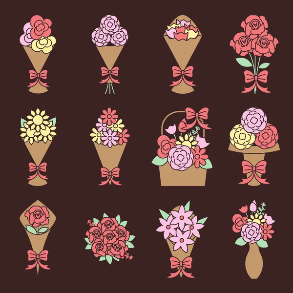Blumenstrauß Ikonen Set — Stockvektor