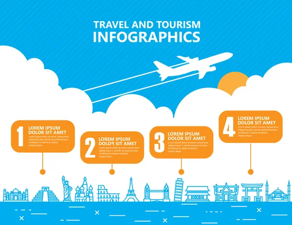 Utazási infographics, landmark és közlekedési — Stock Vector