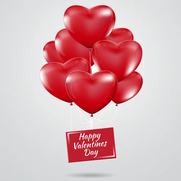 Happy Valentines Day, czerwone serce balony ilustracja kolorowy — Wektor stockowy