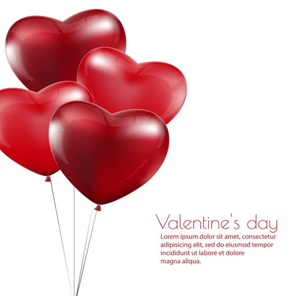 Buon San Valentino, Palloncini cuore rosso illustrazione colorata — Vettoriale Stock