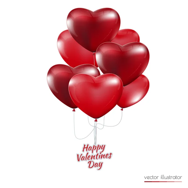 Happy Valentines Day, czerwone serce balony ilustracja kolorowy — Wektor stockowy