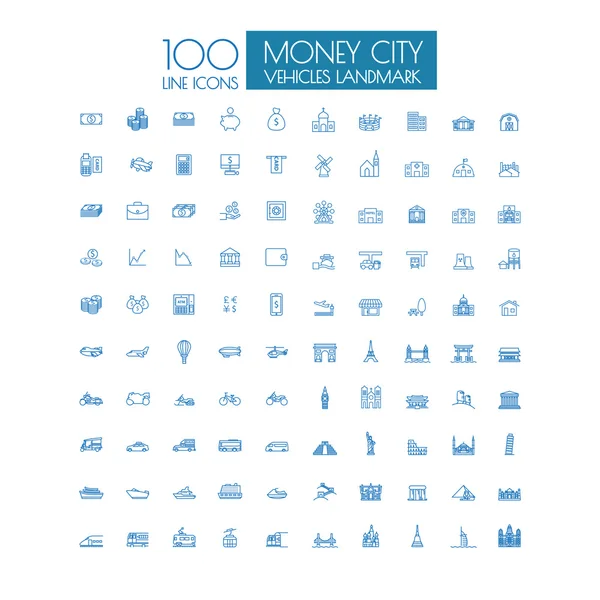 100 ikoner Forretningsreise-landemerke og kollektivtransport – stockvektor