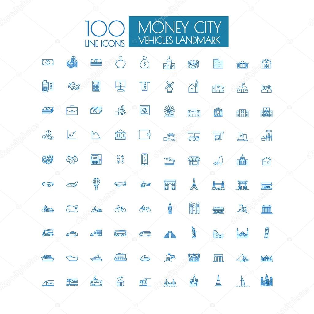 100 icons Business Travel landmark and public transportation