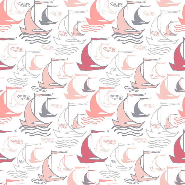 Seamless nautical pattern with sailing boats — Stock Vector