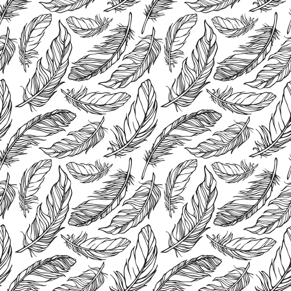 装飾的な羽を持つシームレスなパターン — ストックベクタ