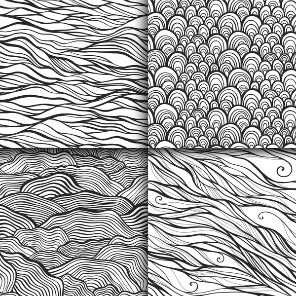 Neutralny monochromatyczne doodle zestaw bez szwu wzorów — Wektor stockowy