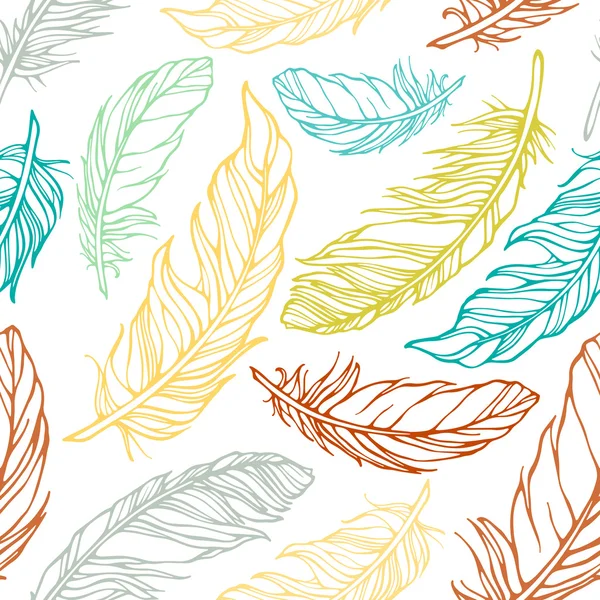 Motif sans couture avec plumes décoratives — Image vectorielle