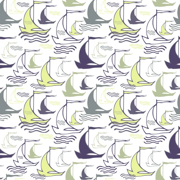 Seamless nautical pattern with decorative sailing boats — Stock Vector