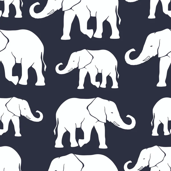 Seamless pattern with hand drawn silhouette elephants — Stock Vector