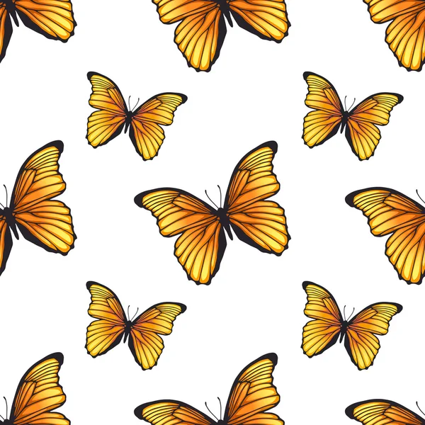 Seamless pattern with hand drawn butterflies — Stock Vector