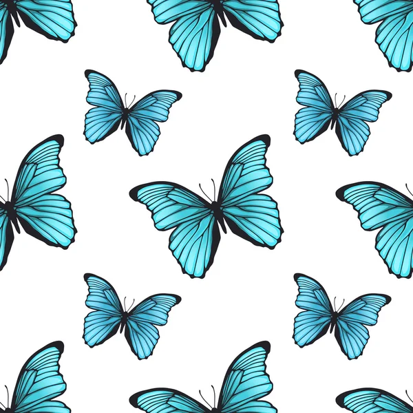 Seamless pattern with hand drawn butterflies — Stock Vector